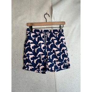 Tom & Teddy Boys Navy Pink Dolphin Print Swim Trunks Size 9/10
